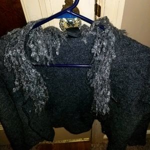 Grey fringed sweater cardigan button up